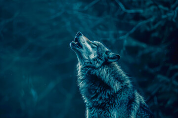 A wolf is standing in the woods and howling