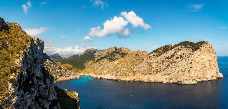 Cap de Catalunya and Cala Figuera cove near Port de Pollensa, Majorca, Balearic Islands, Spain