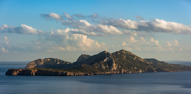 Panoramic view of Cap des Pinar peninsula, Costa dels Pins, Alcudia, Majorca, Balearic Islands, Spain