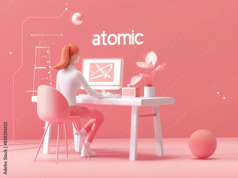 Poster female programmer working on a computer. isometric 3d rendering. illustration for a web page.