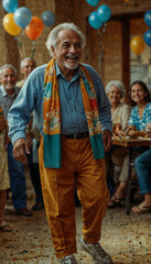 Senior Man Celebrating with Friends at Festive Party