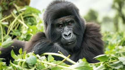 Naklejka premium mountain gorilla in its natural habitat - rainforest animal