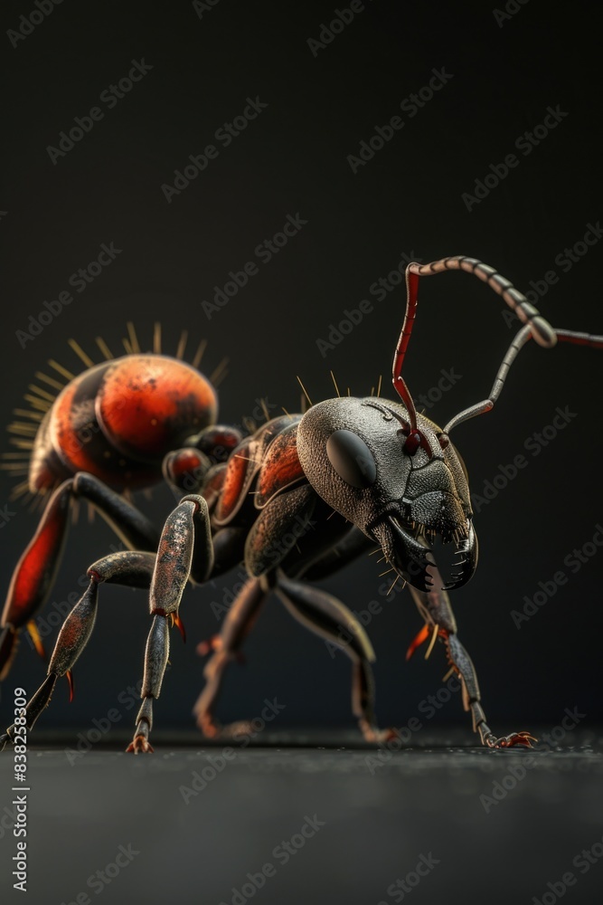 Poster a detailed view of an insect on a dark background