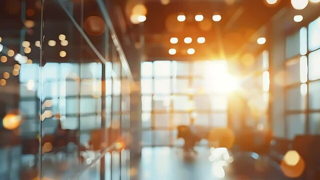 Soft-lit modern workspace glowing with sunset warmth, highlighting contemporary professional environment through minimalist architectural design and ambient lighting