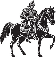 horse rider silhouette illustration black and white