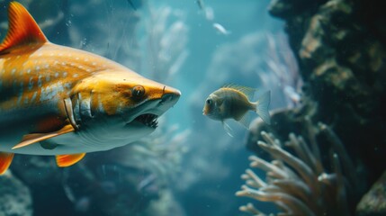 Fototapeta premium Shark facing a small fish.