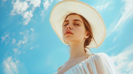 A woman wearing a white hat and dress, suitable for use as a profile image or in a historical context