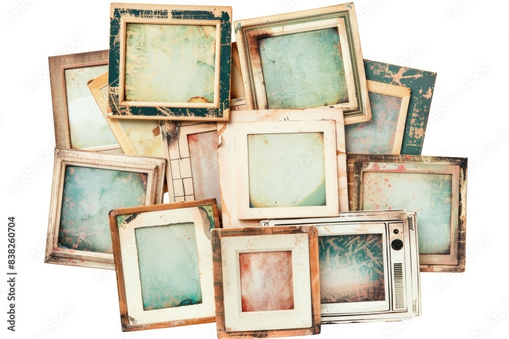 Poster collection of vintage photo frames on a plain white background, ideal for use in designs related to 