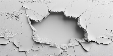 Obraz premium A cracked wall with a hole in it, suitable for use in scenes of destruction, decay, or abandonment