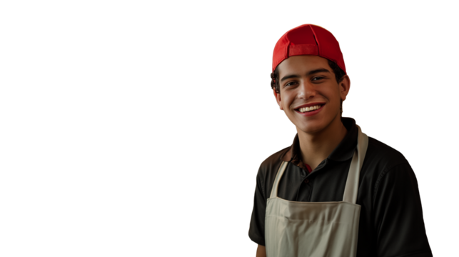 Smiling Fast Food Worker in Uniform isolated on transparent background