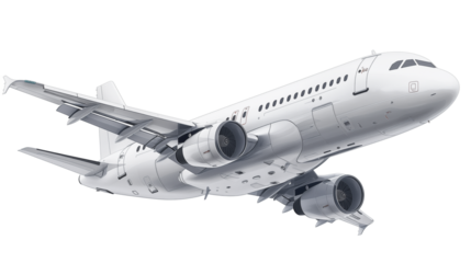 Commercial plane flying, isolated on transparent background