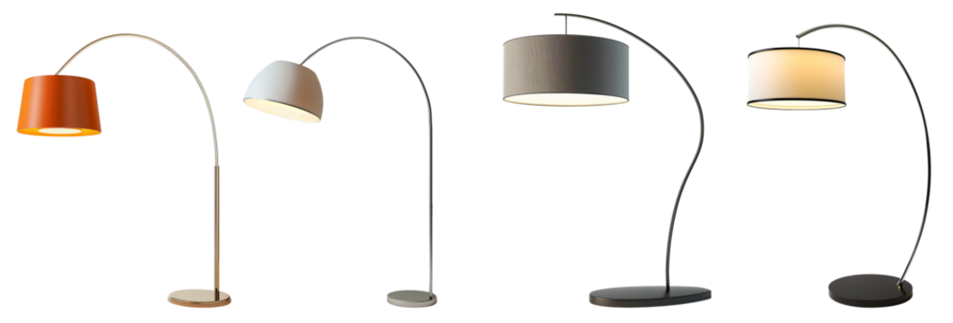Curve floor lamps collection for living room isolated on transparent or white background