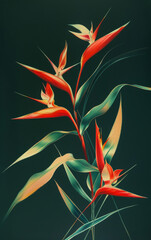 A painting of a bunch of red and green flowers