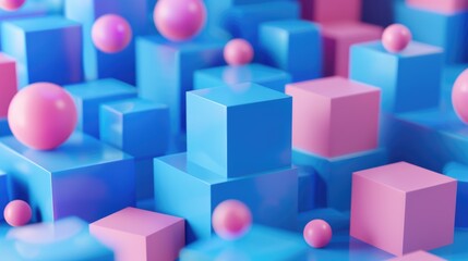Small blue cubes and some pink.