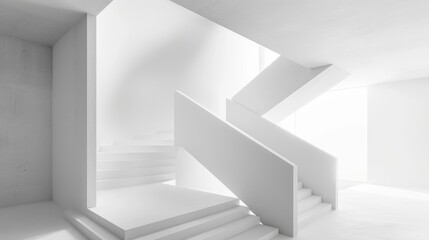 Fototapeta premium A minimalist indoor scene featuring a sleek white staircase, highlighting modern architectural design