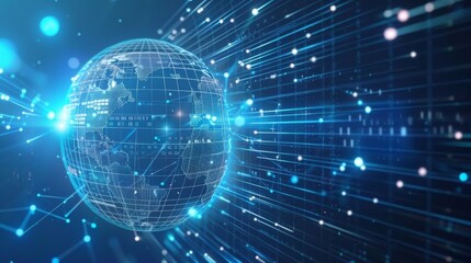 Obraz premium World map globe and blockchain polygon peer to peer network concept for fourth industrial revolution business banner.