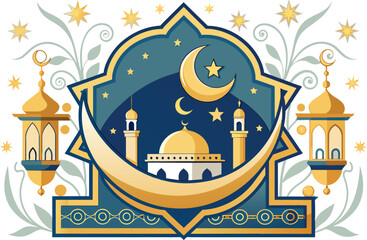 Fototapeta premium Flat style Mosque isolated on clear background. Vector Illustration. Eid Mubarak greetings. Ramadan Kareem.