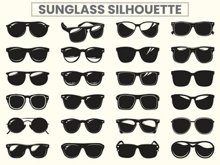 Stylish sunglasses silhouette set, perfect for summer sun protection. This fashionable set of eyewear features various sunglass designs, complete with plastic frames and sun-blocking lenses. An essent