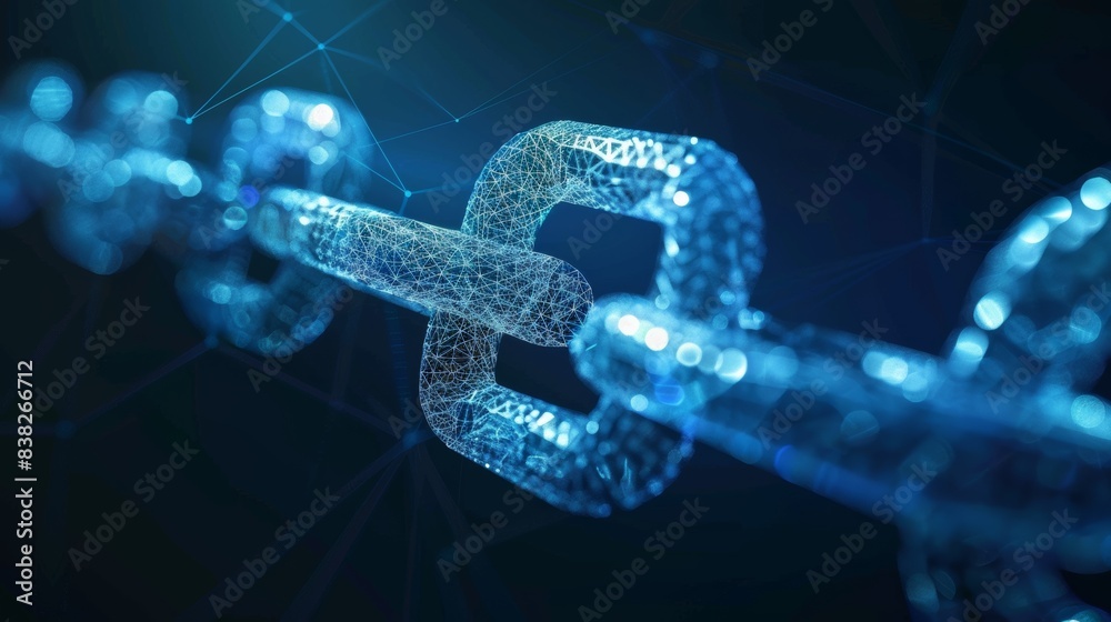 Poster horizontal layout with polygonal chain futuristic hud banner with blockchain and cryptography concep