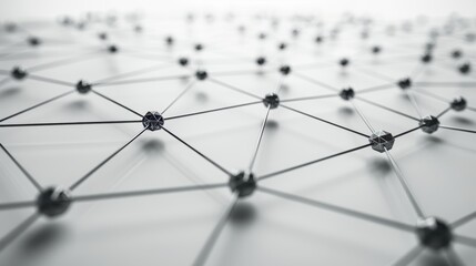 3D rendering of white wave with connecting dots and lines on dark background. 3D rendering of white wave and particles.