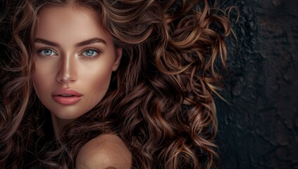 Fototapeta premium Beautiful woman Beauty brunette girl with long and shiny wavy black hair . Beautiful woman model with curly hairstyle