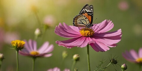 Obraz premium Butterfly on Flower Macro Shot with Blurred Background: Wildlife Photography
