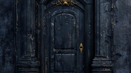 mysterious black door with an ornate gold handle inviting curiosity and exploration digital illustration