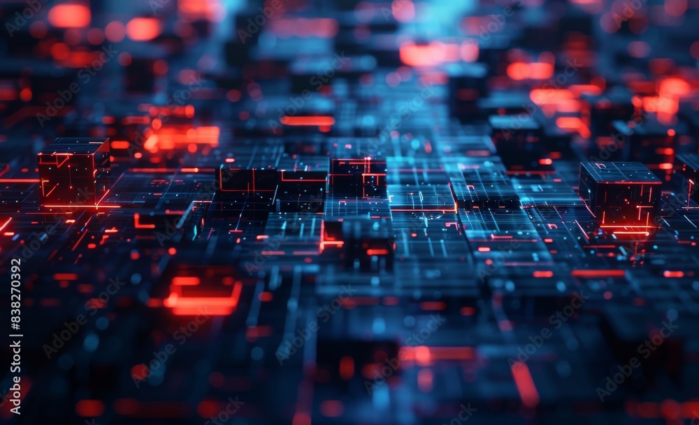 Poster detailed representation of a blockchain, high-tech background, and clusters of information. a concep