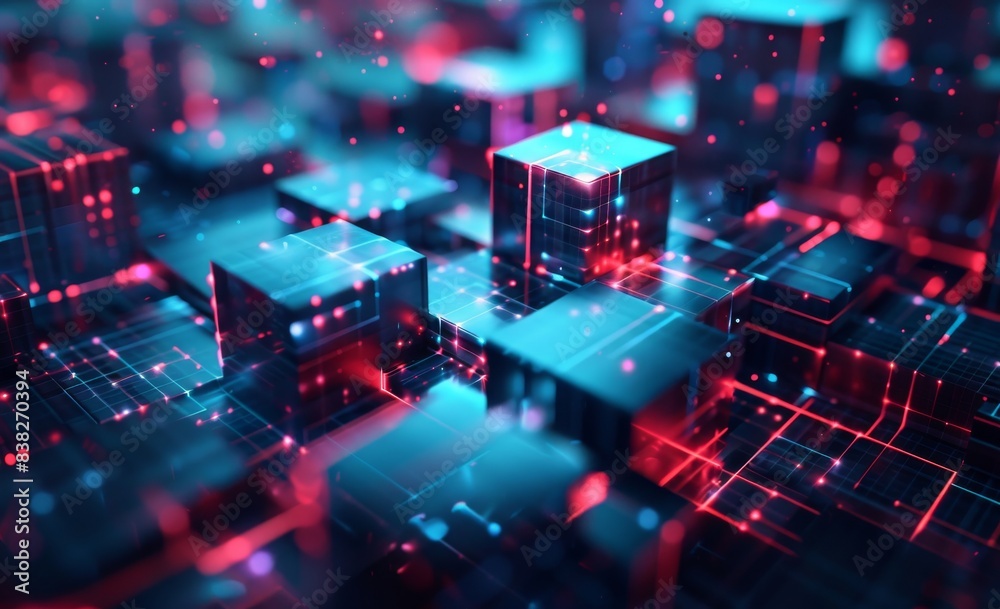Poster information clusters and blockchain concepts. big data concept of digital cyberspace. illustration o