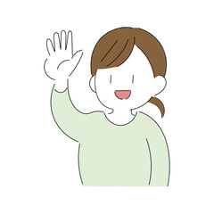 右手を挙げる女性