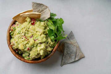 homemade guacamole with tortilla chips