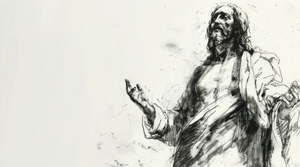 Sketch of Jesus Christ on white background.
