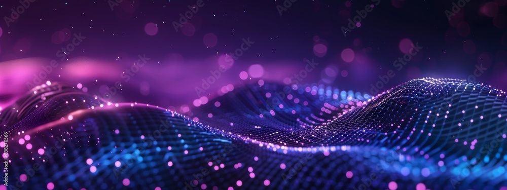 Poster a big data visualization. a musical stream of sounds. a tangle of dots in an abstract background. a 