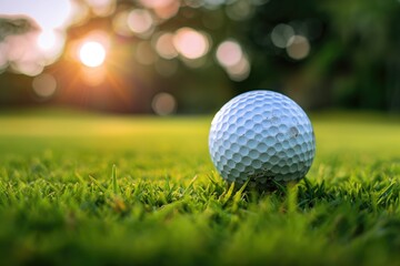 Obraz premium Close-up of a golf ball on a putting green with green in the background