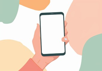Hand holding a blank phone screen on a mint background