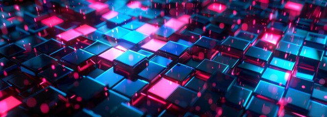 Obraz premium Motherboard, processor, CPU, quantum computer 3-D illustration. Blockchain, cyberspace, innovation and technology.