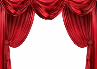 Red theater curtain with white background, png.