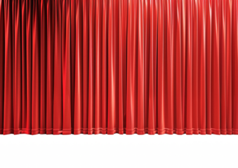 Red theater curtain with white background, png.