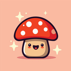 Kawaii mushroom logo icon flat style vector illustration