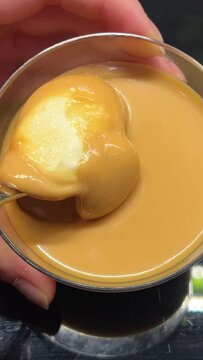 yogurt with salted caramel video close up view of creme beurre