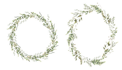 Watercolor floral illustration set - green leaf Wreaths collection, for wedding stationary, greetings, wallpapers, fashion, background. Eucalyptus, green leaves, etc. High quality PNG  illustration.
