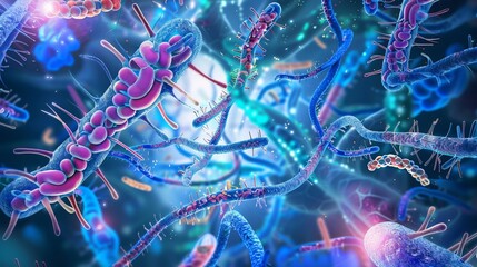 Otherworldly depictions of the role of gut microbiota in promoting overall health, abstract  , background