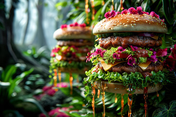In the most inaccessible places of the tropical forest, wild growing cheeseburgers ripen, the...