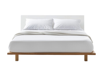 minimal wood bed isolated transparent background, front side
