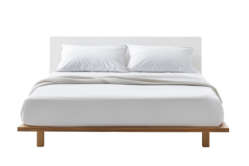 minimal wood bed isolated transparent background, front side