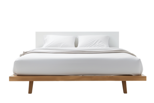 minimal wood bed isolated transparent background