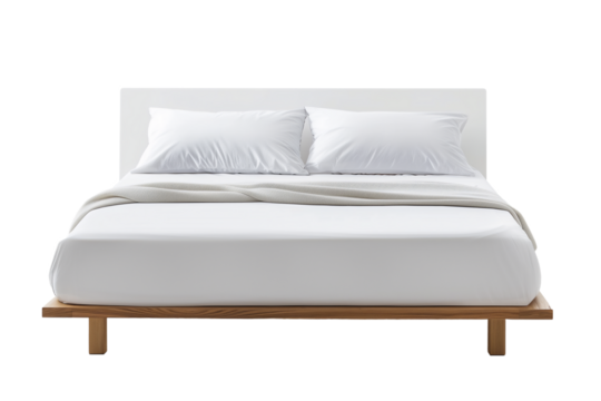 minimal wood bed isolated transparent background, front side - Powered by Adobe