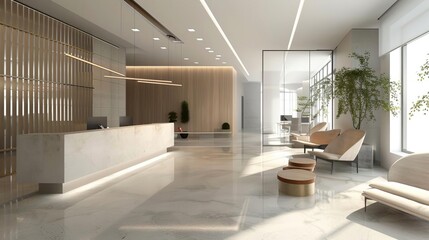 sleek and modern office interior with minimalist design elements 3d rendering