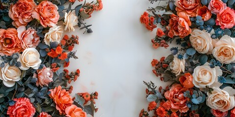 Two bunches of flowers on each side of a white wall. Concept Neutral Background, Symmetrical Display, Floral Arrangement