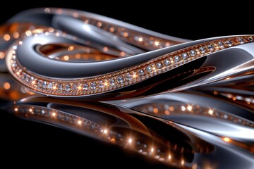 Naklejka premium Elegant metallic sculpture with glowing highlights abstract. Abstract metallic sculpture with intricate glowing details.